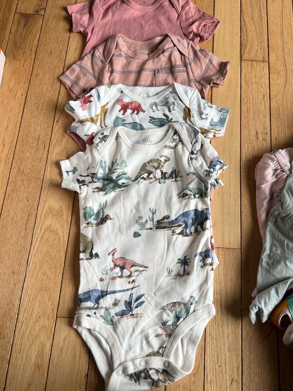 Dinosaur Print Cotton Baby Bodysuit - White with Multicolor Dino Accents